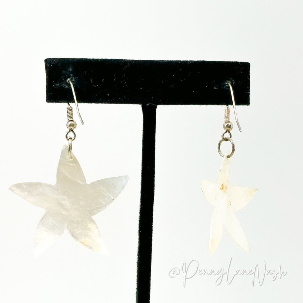 Vintage Off White Flower Star Dangle Earrings - Picture 6 of 9